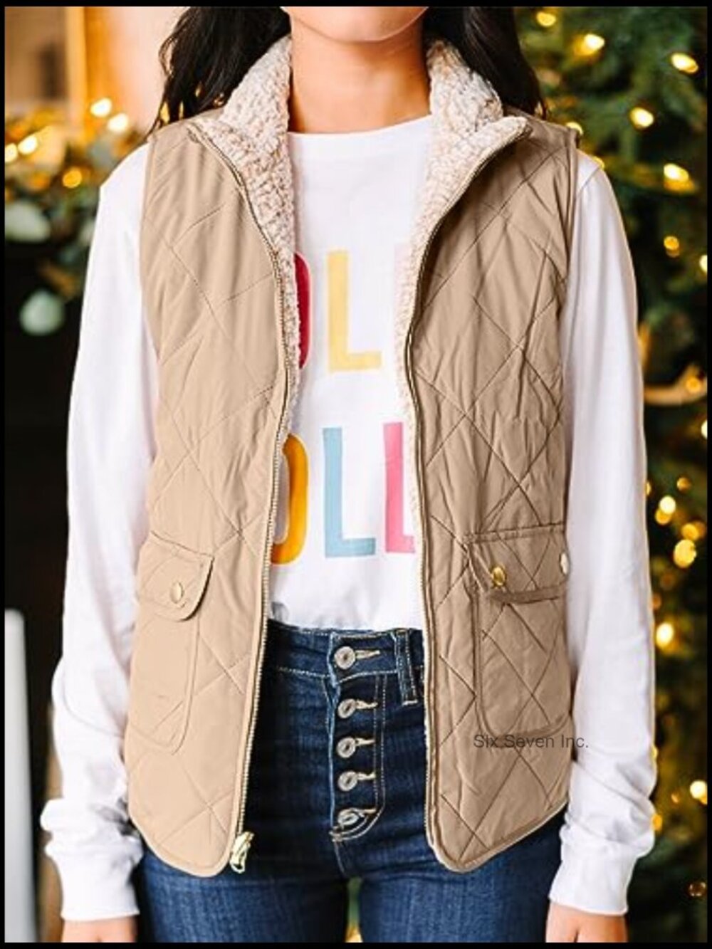 Reversible Quilted Sherpa Fleece Vest Lightweight Sleeveless Coat - Picture 5 of 7